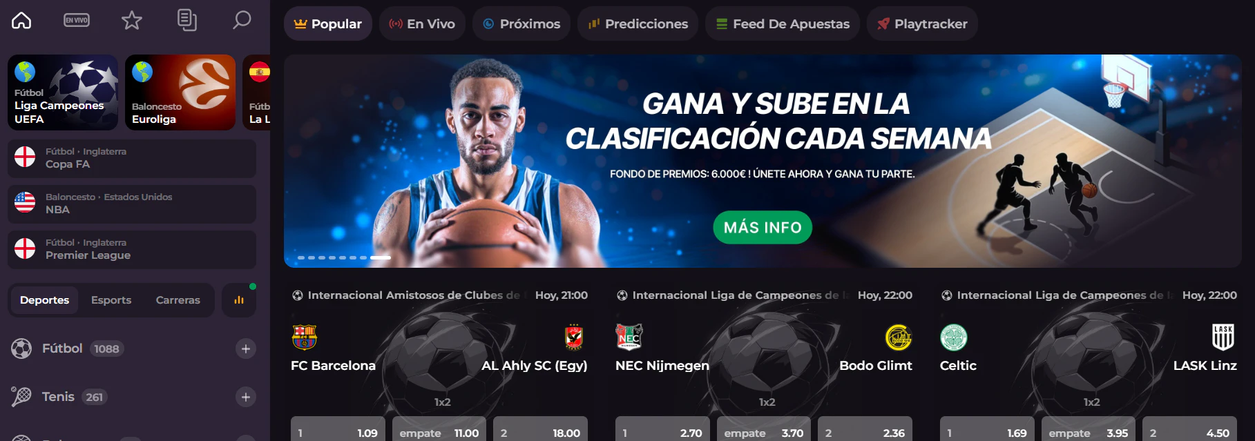 Apuestas en deportes, eSports y competiciones disponibles en RockySpin Casino