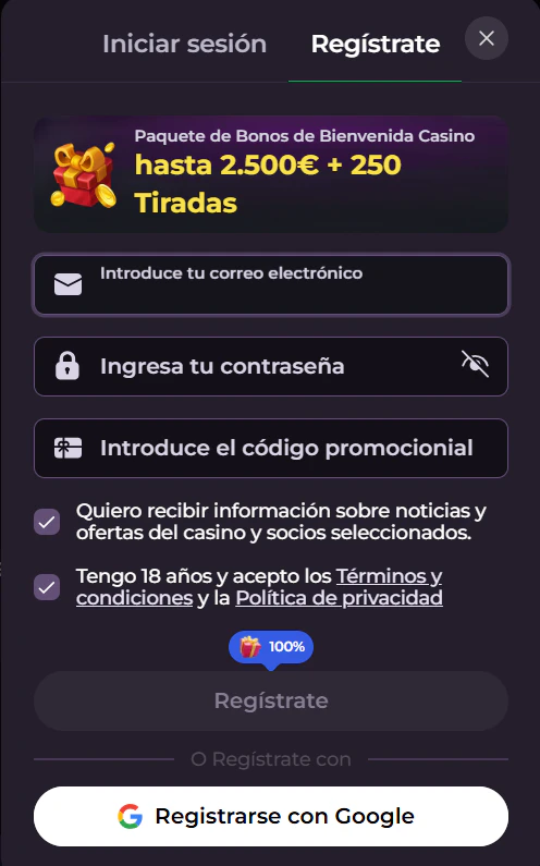 Registro de usuario e inicio de sesión en RockySpin Casino